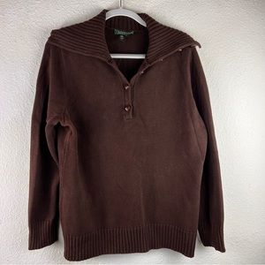 LAUREN RALPH LAUREN Plus Size 2X brown sweater w/button up collar…fits like a 1x